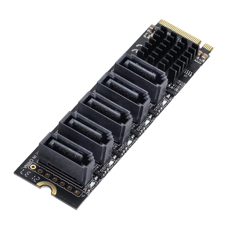Cablecc NGFF NVME M-Key PCI Express to SATA 3.0 6Gbps 5 Ports Adapter Converter Hard Drive Extension Card JMB585 2280 - Image 1